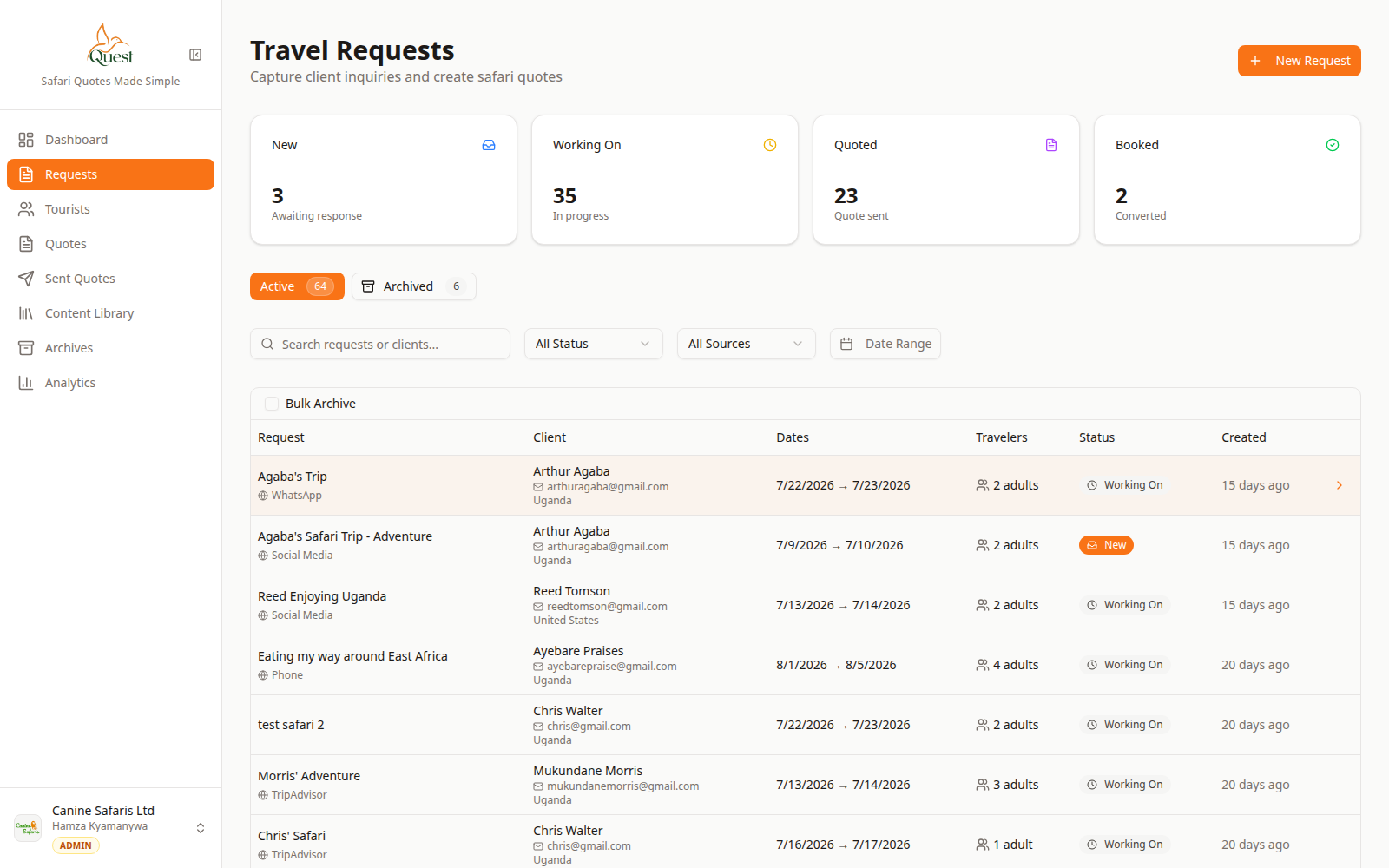 Travel Requests list